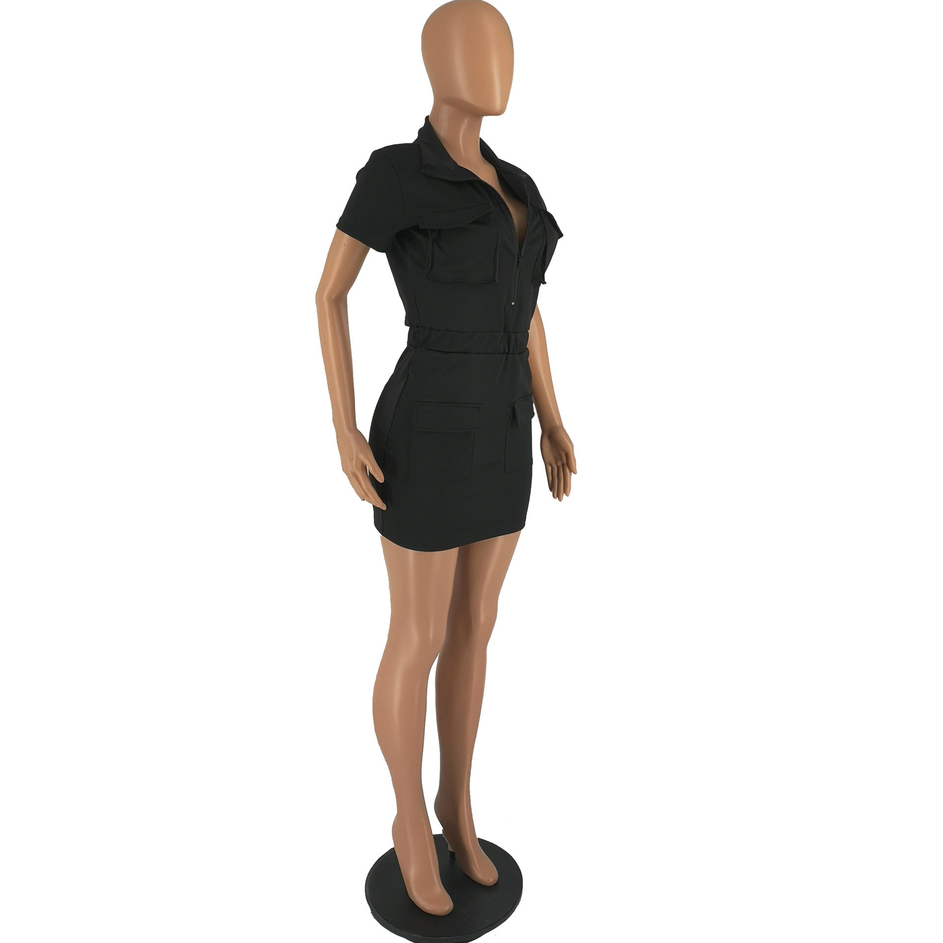 Women's Summer Fashion Zip Pocket Solid Color Dress 16