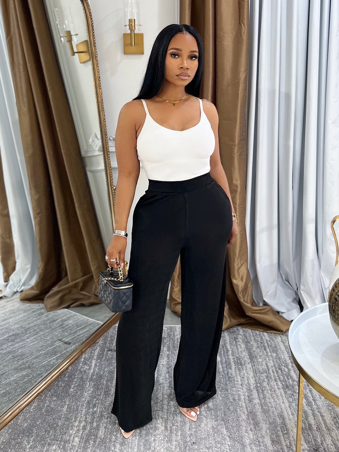 Fashion Casual Women's Loose High Waist Wide Leg Pants Elegant Career Trousers