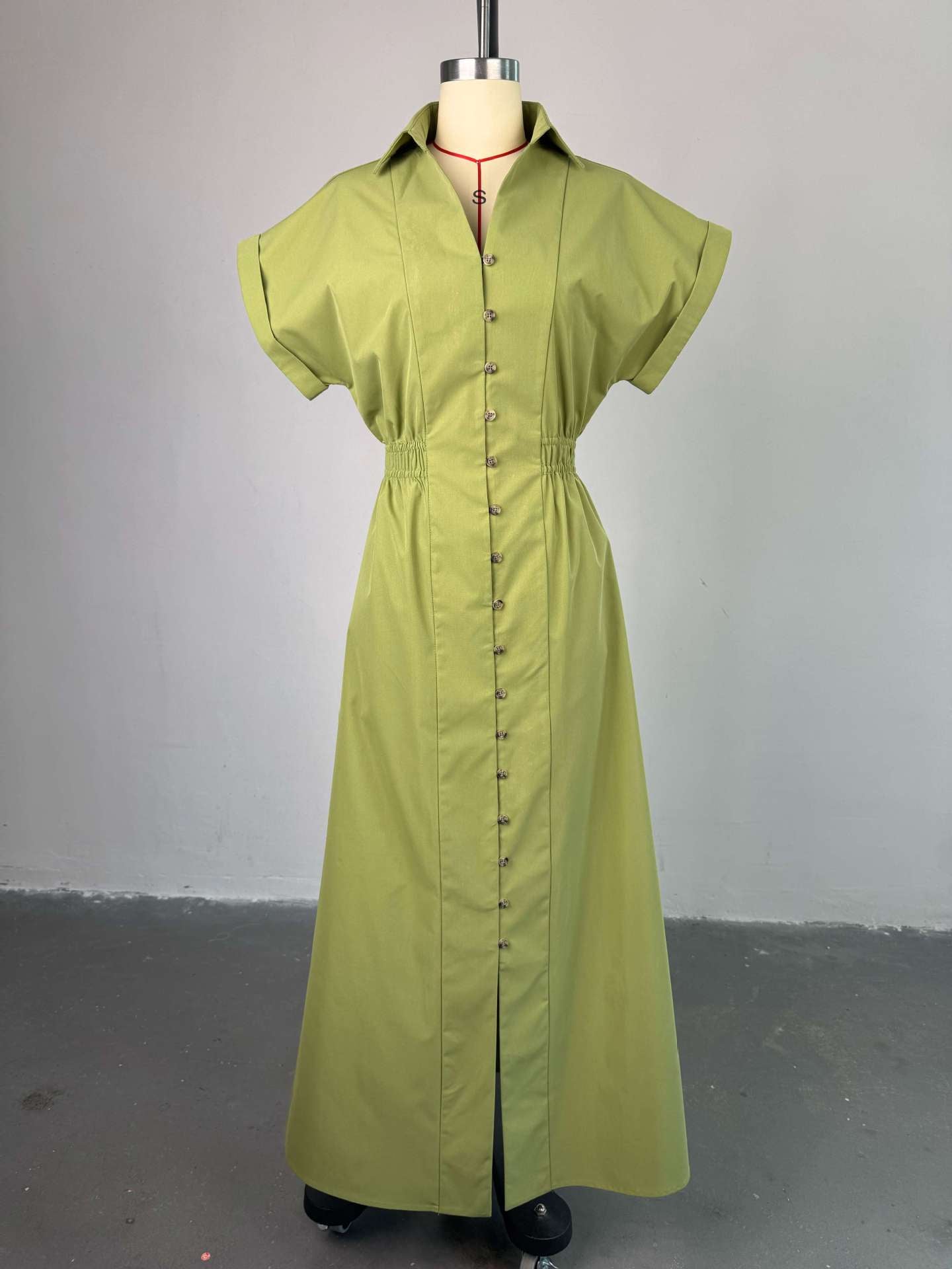 Women Summer Turndown Collar Short Sleeve Slit Shirt Dress