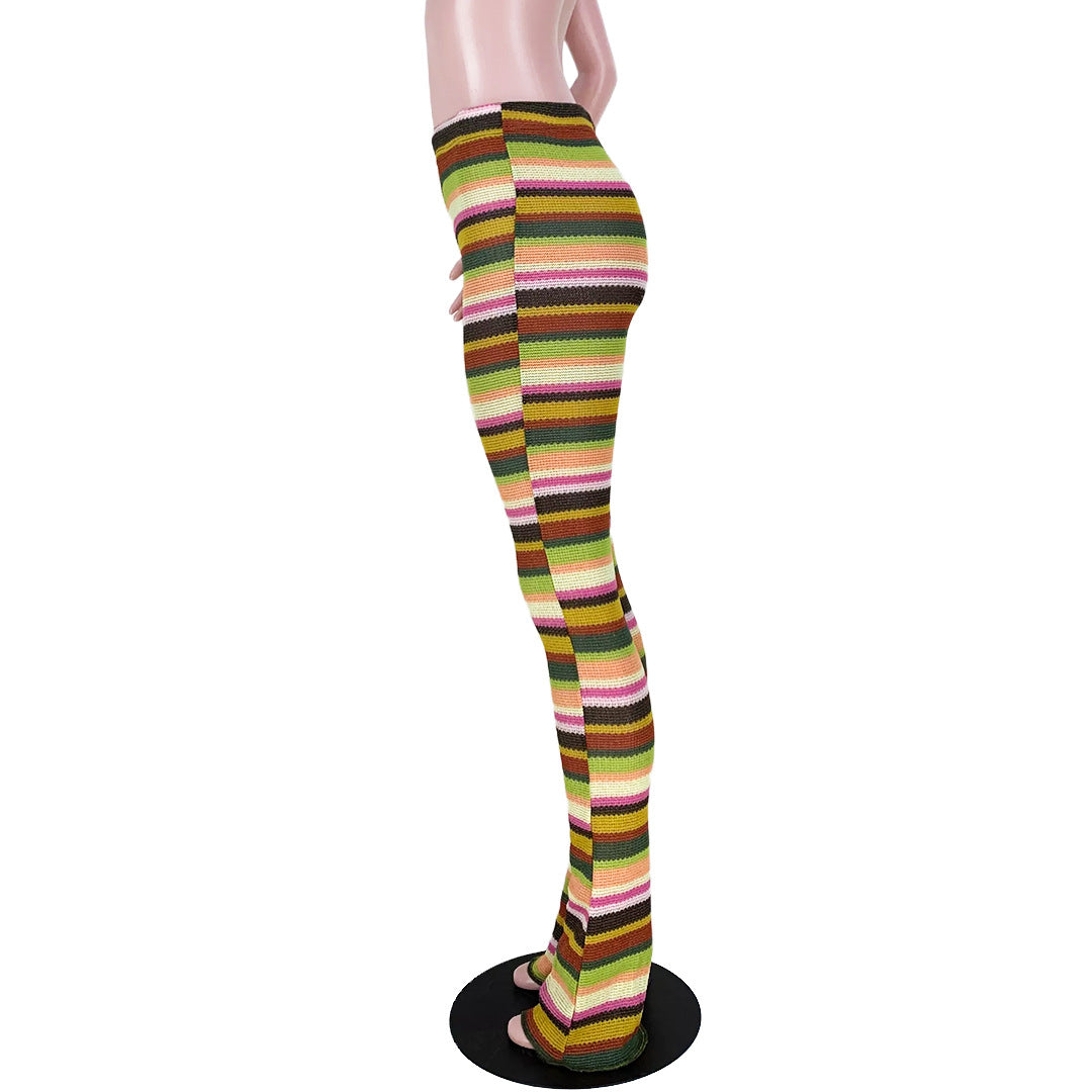 Women's Colorful Striped knitting Hollow Jacquard Fashion Pants Bell Bottom Pants 20