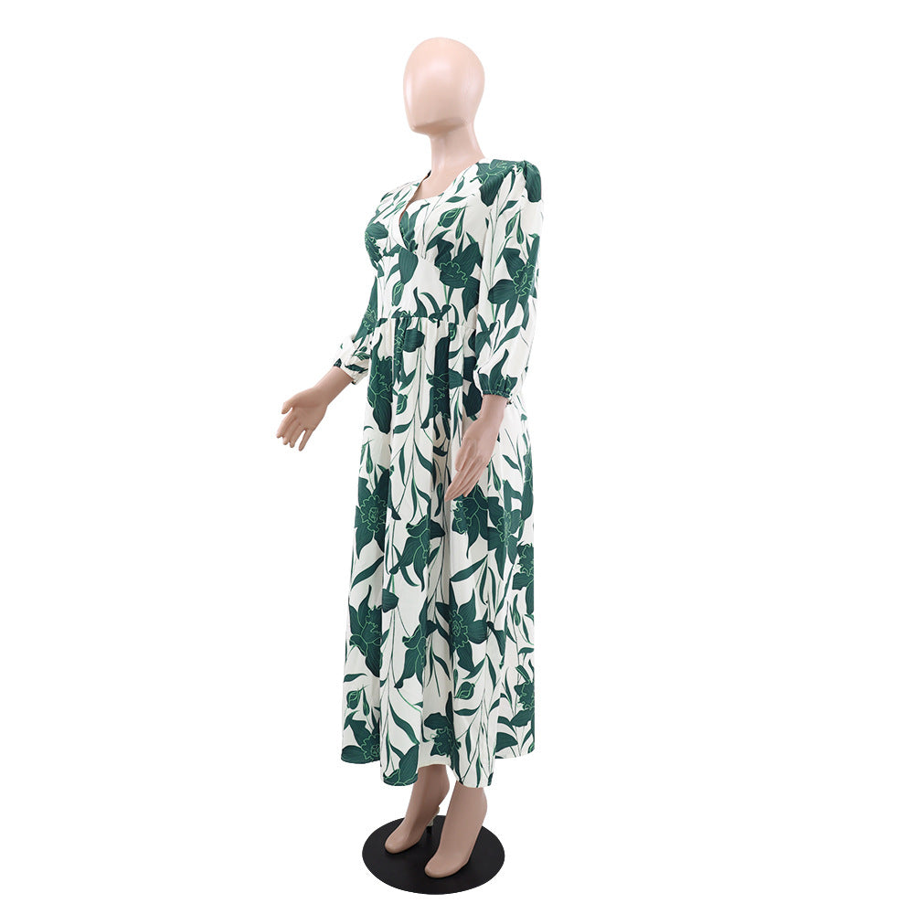 Women autumn long-sleeved V-neck slit dress 4