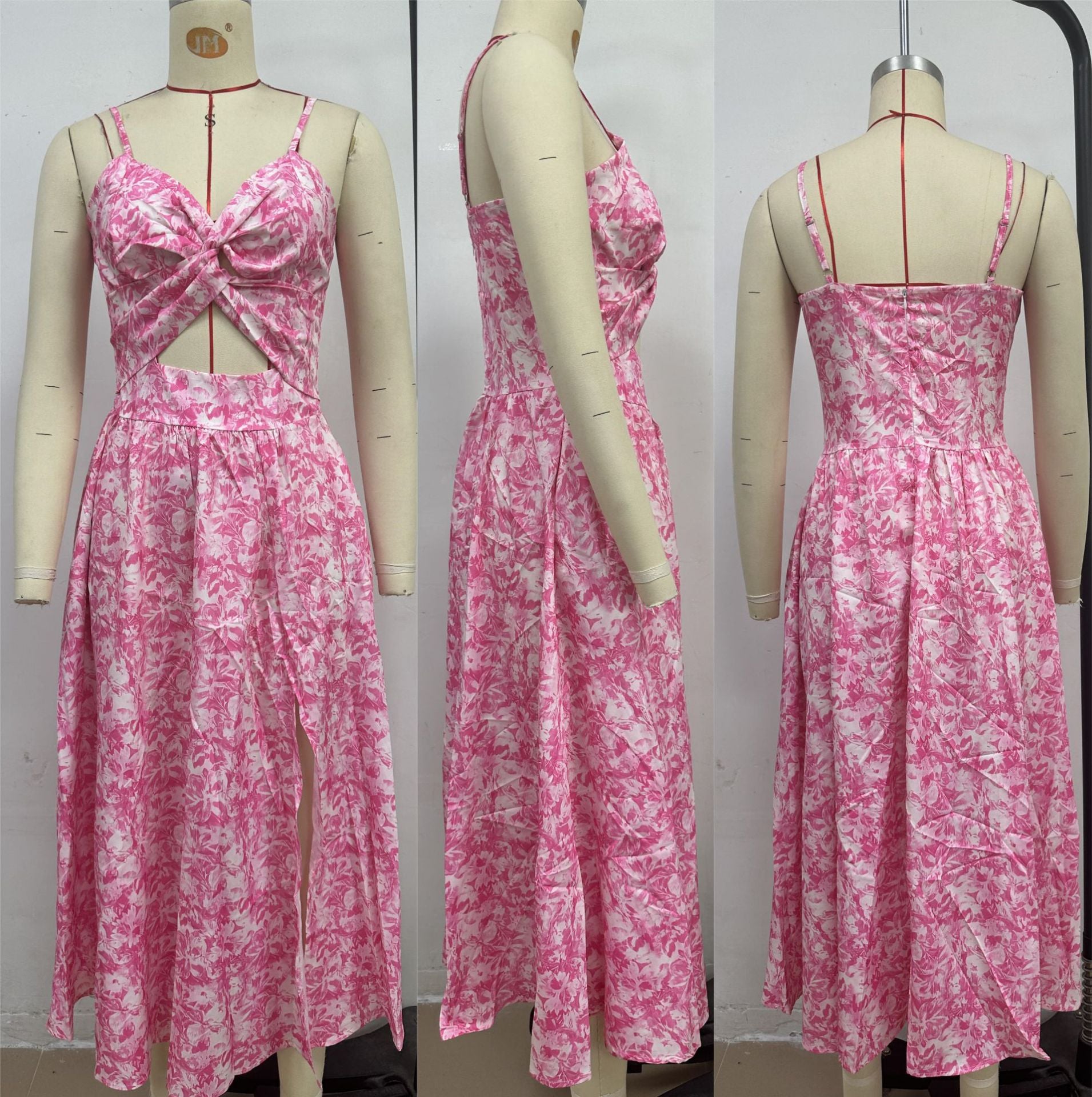 Women Summer V Neck Hollow Slit Suspender Dress 14