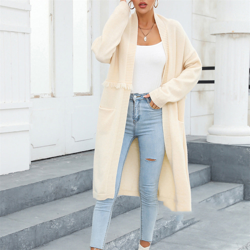 Winter Plus Size Long Cardigan Pocket Chic Fringe Sweater Coat 13