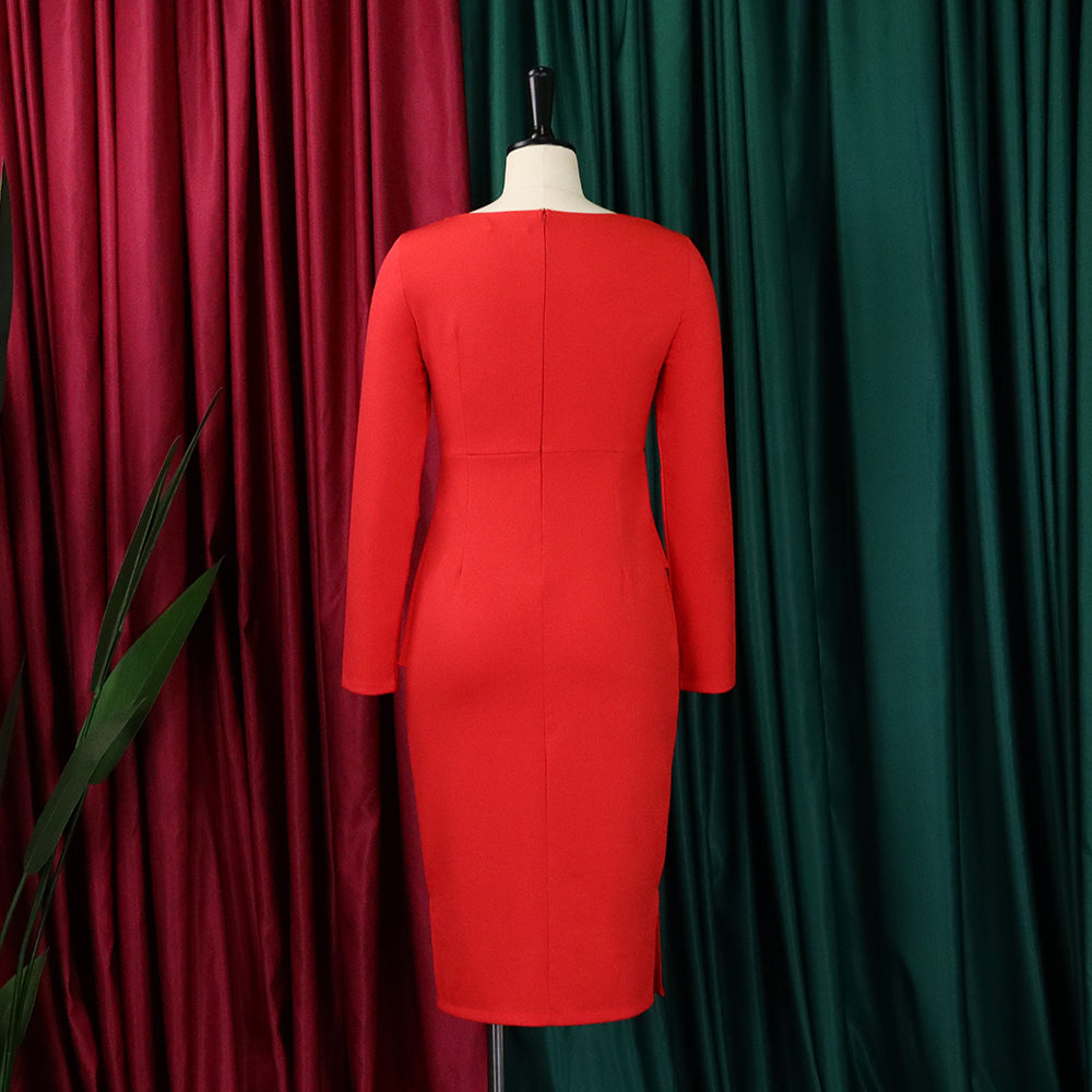 Plus Size African Women Fall Slash Shoulder Elegant Long Sleeve Dress 11