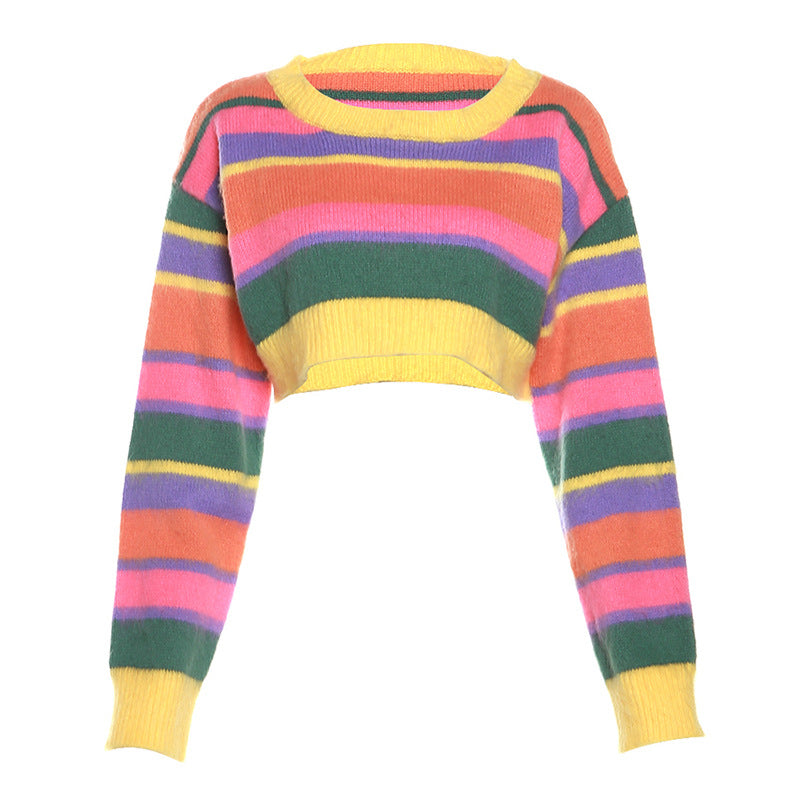 Autumn Women's Sexy Knitting Long-Sleeved Contrast Color Top High Waist Bodycon Skirt Suit For Women 8