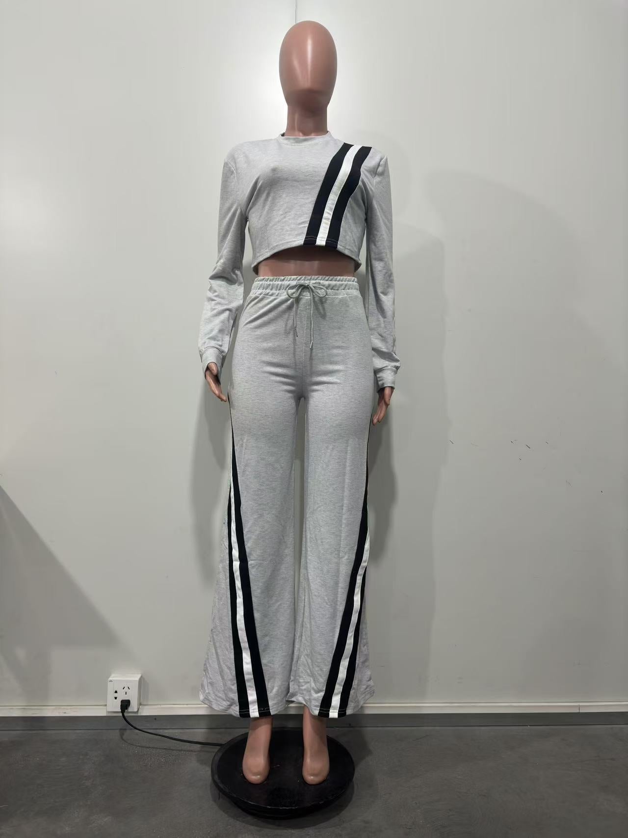 Autumn And Winter Women's Casual Sports Patchwork Loose Straight Wide-Leg Pants 9