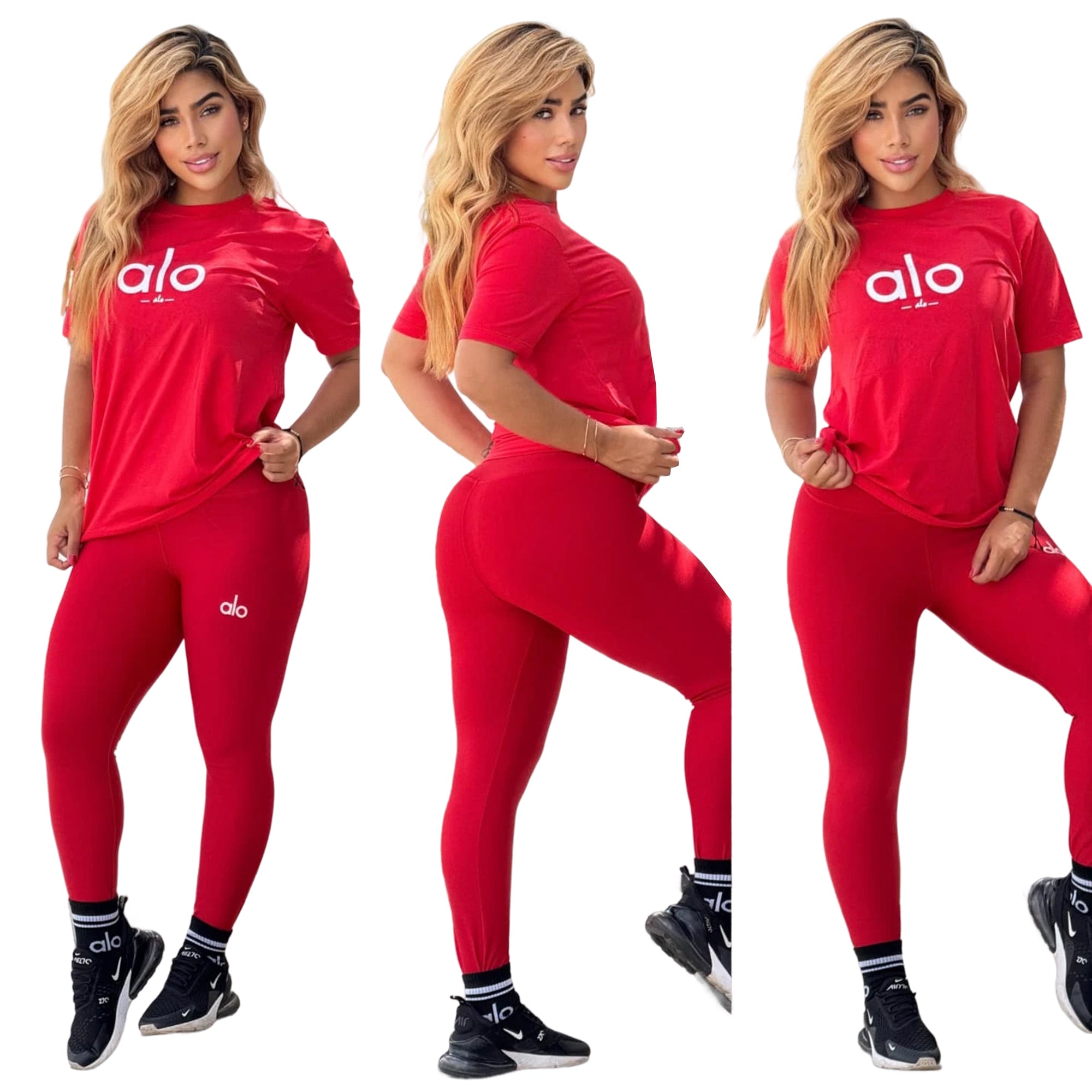 Fashion Cotton Round Neck Short-Sleeve Top & High-Stretch Quick-Dry Yoga Pants Set 7