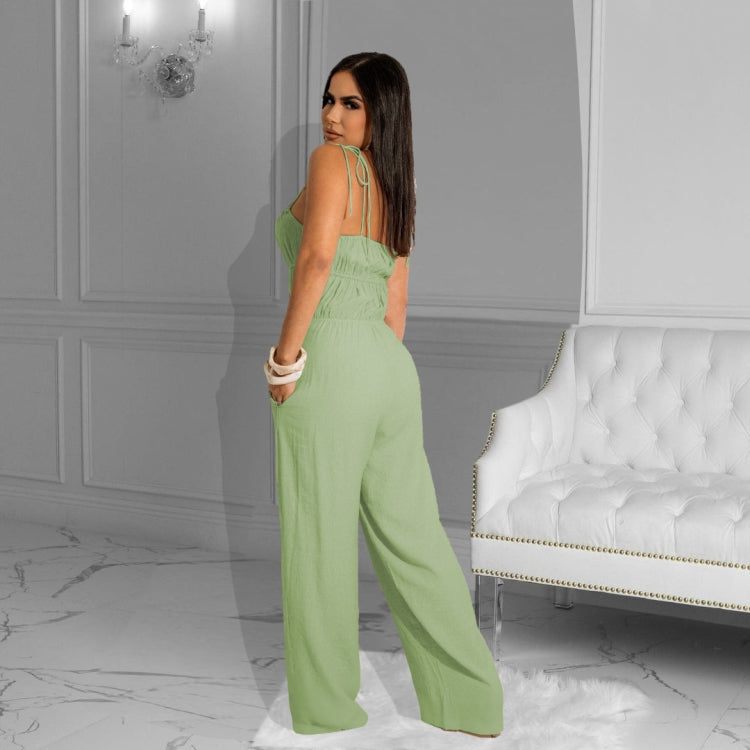 Women clothes with Tied Strap wide leg solid color jumpsuit 8