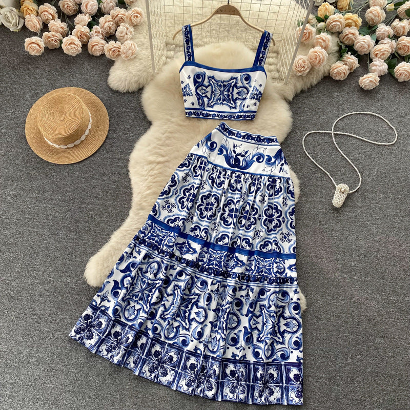 Women Summer Printed Camisole + Skirt Two-piece Set 25