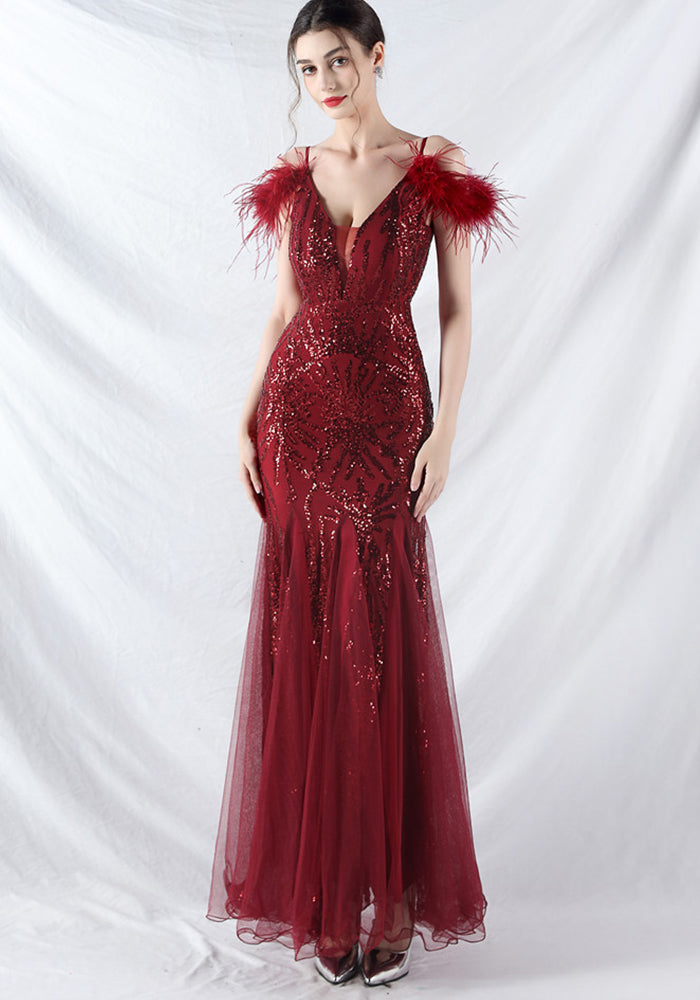 Strap Off Shoulder Long Sequins Plus Size Fat Beauty Formal Party Evening Dress