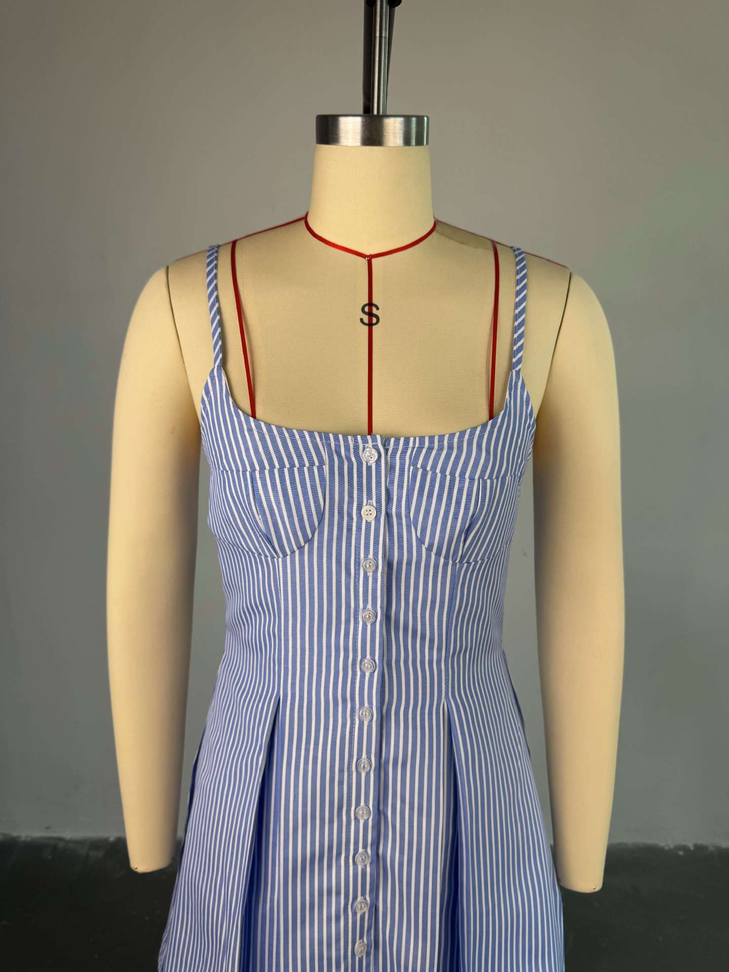Women's Summer Chic Blue Striped Straps A-Line Dress 7