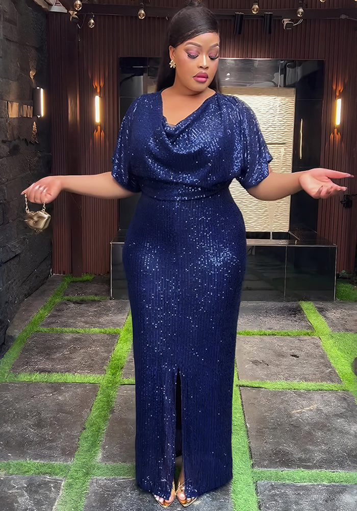 Evening Gown Formal Party African Fashion Sequin Plus Size Women's Chic Dress