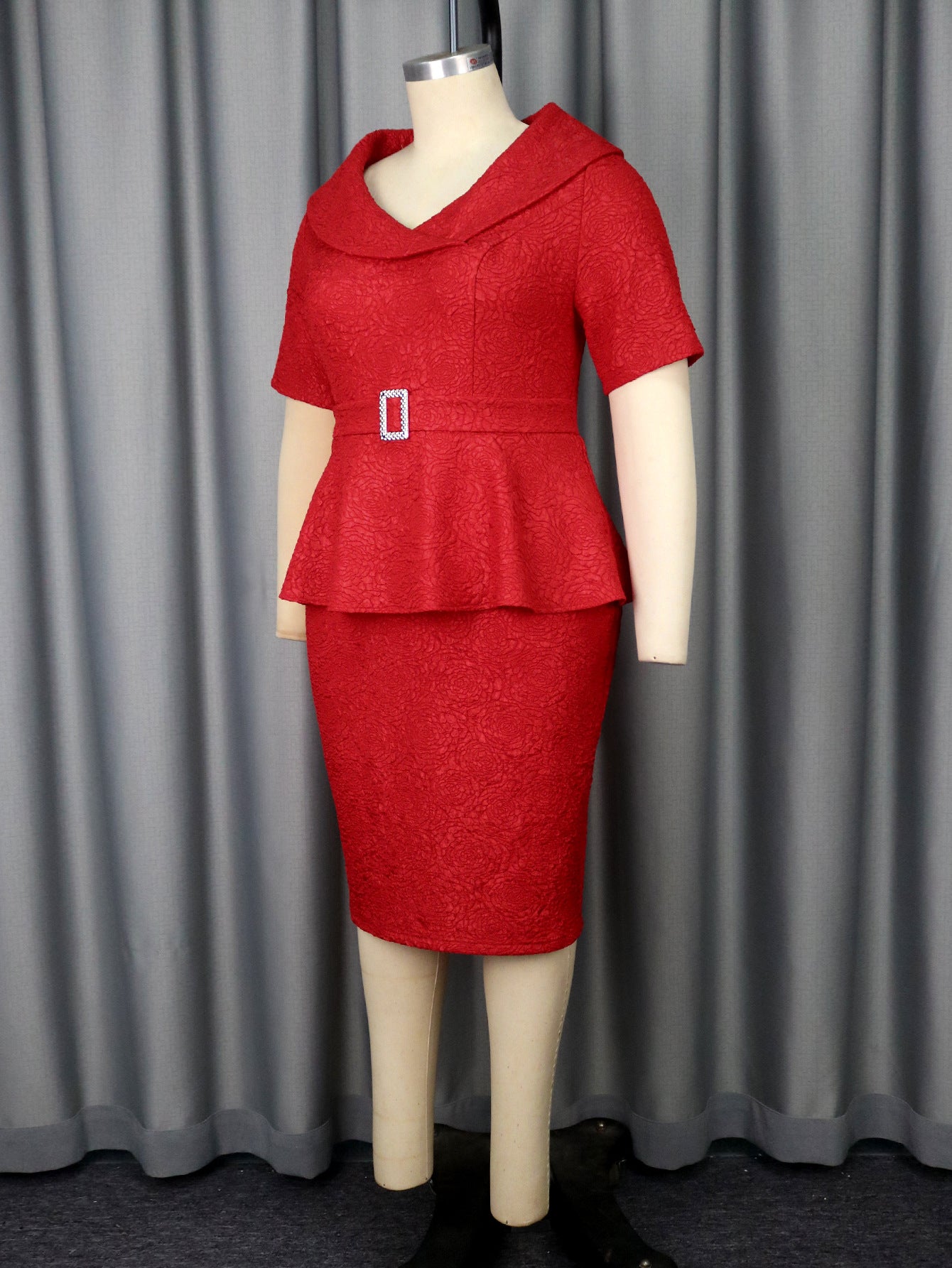 Plus Size Women Elegant Jacquard Ruffle Formal Party Bodycon Dresses 11