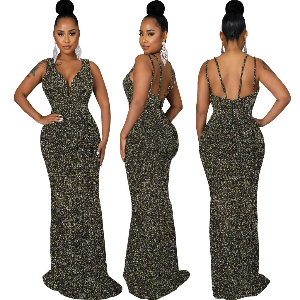 Women Sexy Deep V Neck Sleeveless Evening Dress 4