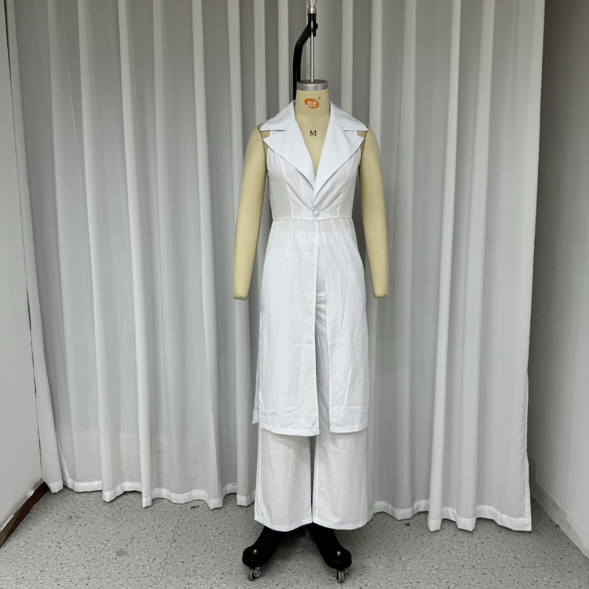 Women Turndown Collar Sleeveless Solid Top and Pant Two-Piece Set 6