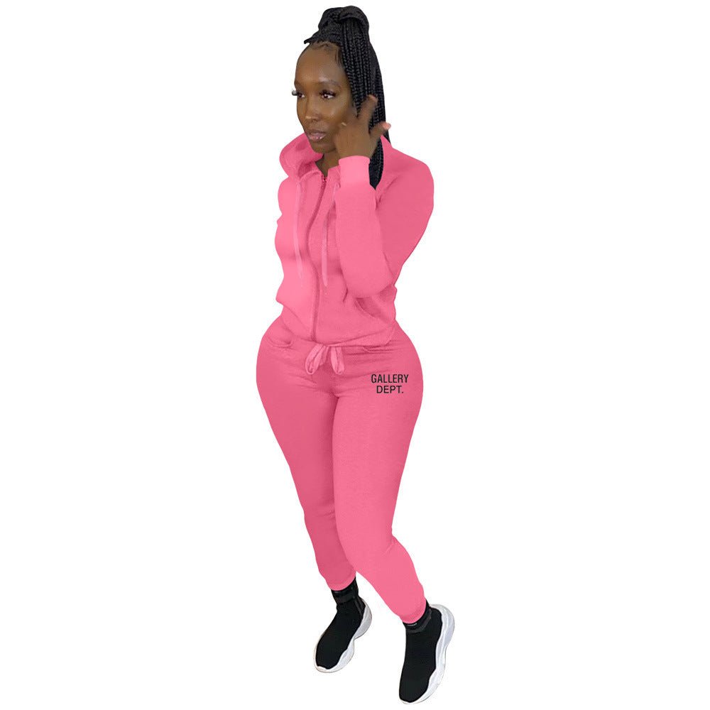 Women'S Fashion Casual Sports Solid Color Suit Two Piece Tracksuit 3