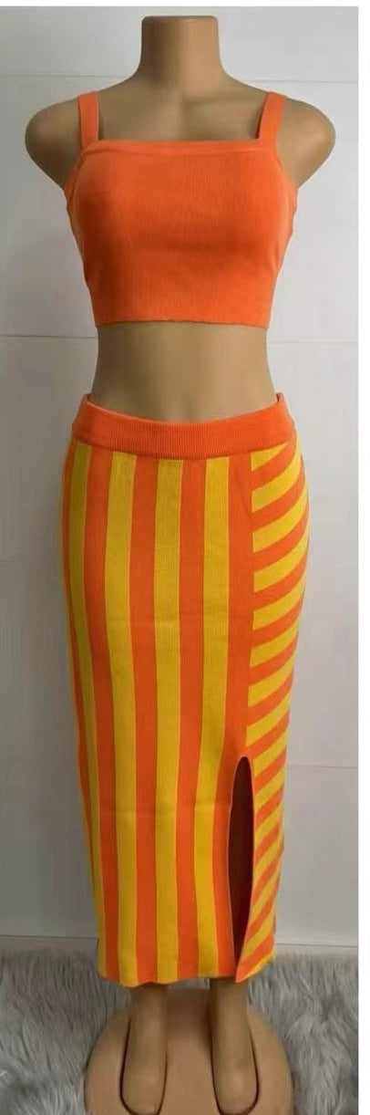 Sexy Fashion Knitting Low-Cut Tank Top Ultra-Short Skirt Set 3