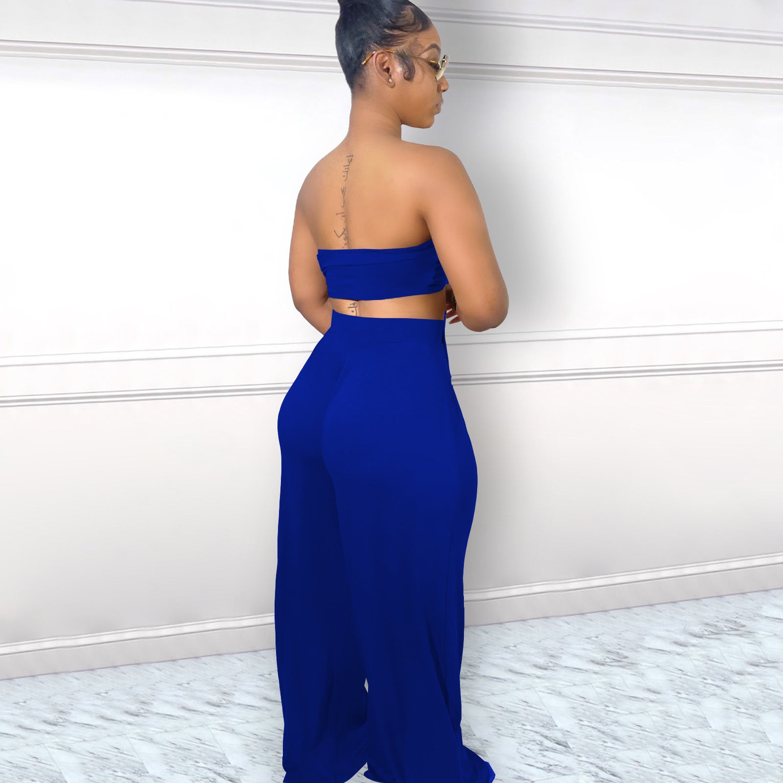 Women Sexy Halter Neck Top+ Wide Leg Pants Two-Piece 7