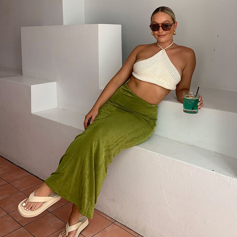 Women's Fall Chic Career Solid Color Fashion Versatile Straight Bodycon Maxi Skirt 3