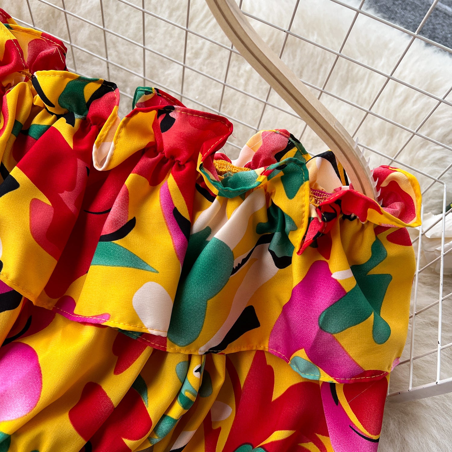 Women French Off Shoulder Ruffled Floral Blouse and Wide Leg Pants Two-Piece Set 28