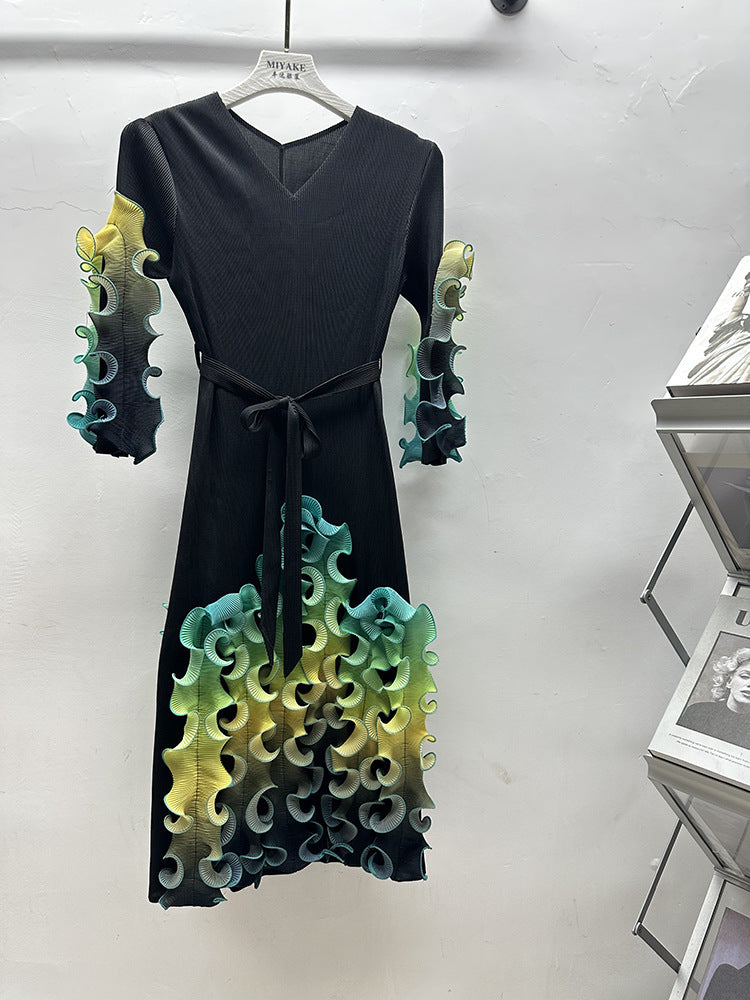 Africa Plus Size Dress Fashion Rainbow Ruffle Chic Elegant Slim Fit Midi Dress 11