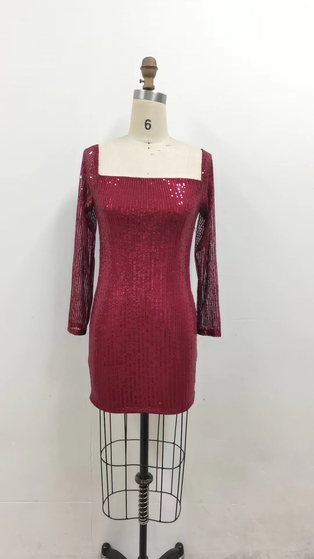 Sexy Long Sleeve Solid Color Sequin Evening Dress Slim Bodycon Dress 24