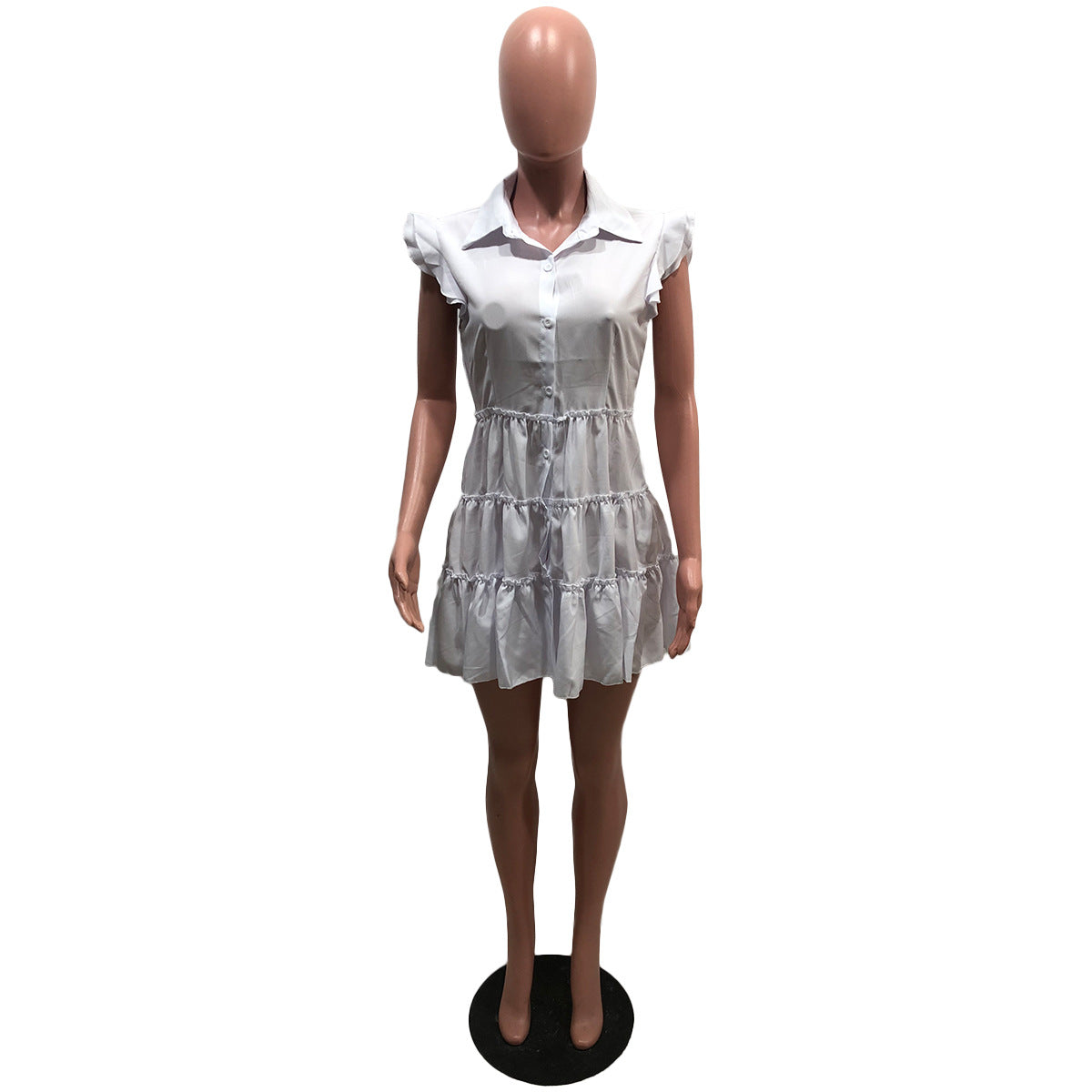 Women'S Ruffle Sleeveless Single Breasted Solid Color Summer Shirt Dress 6