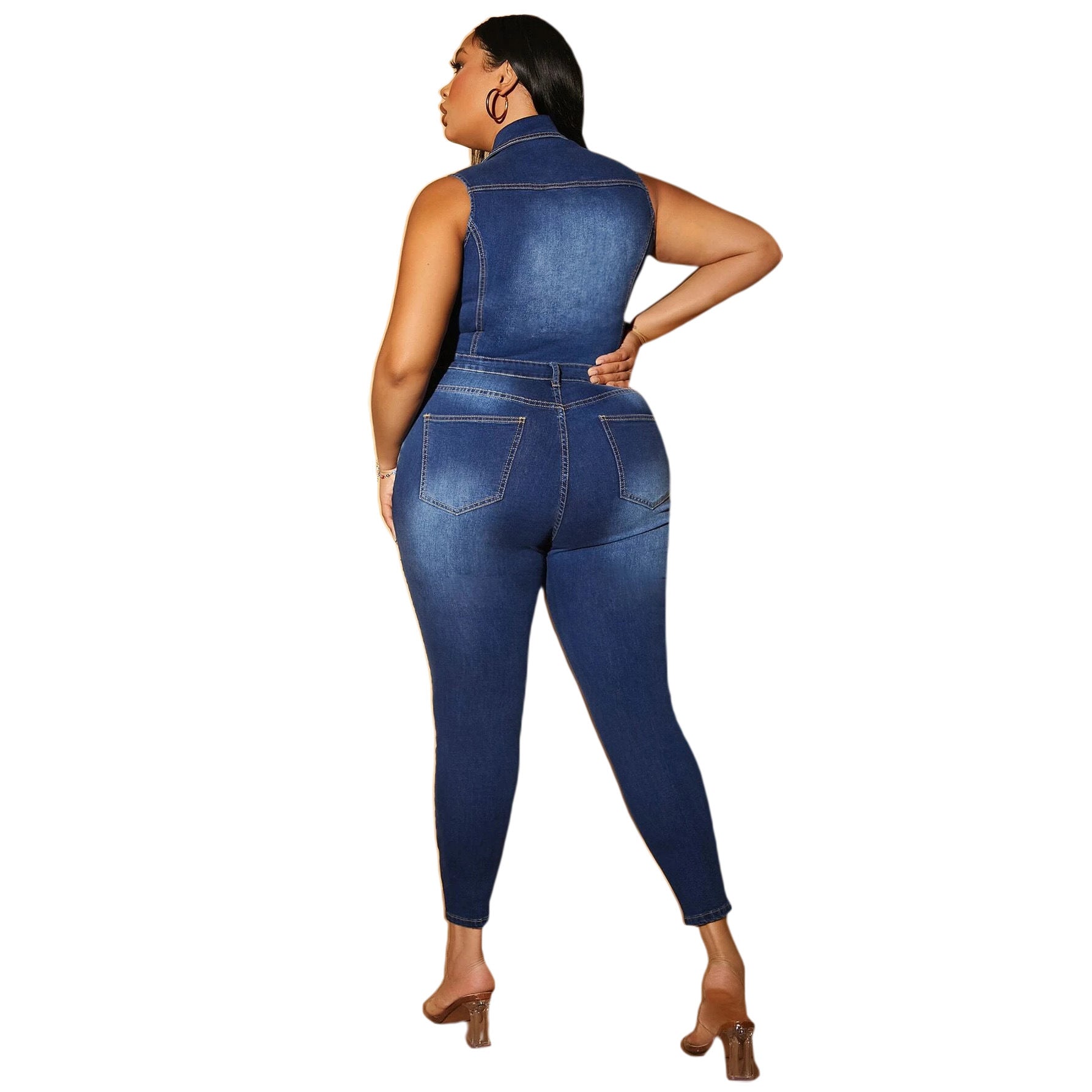 Sexy Fashion Denim Ripped Sleeveless Jumpsuit 4