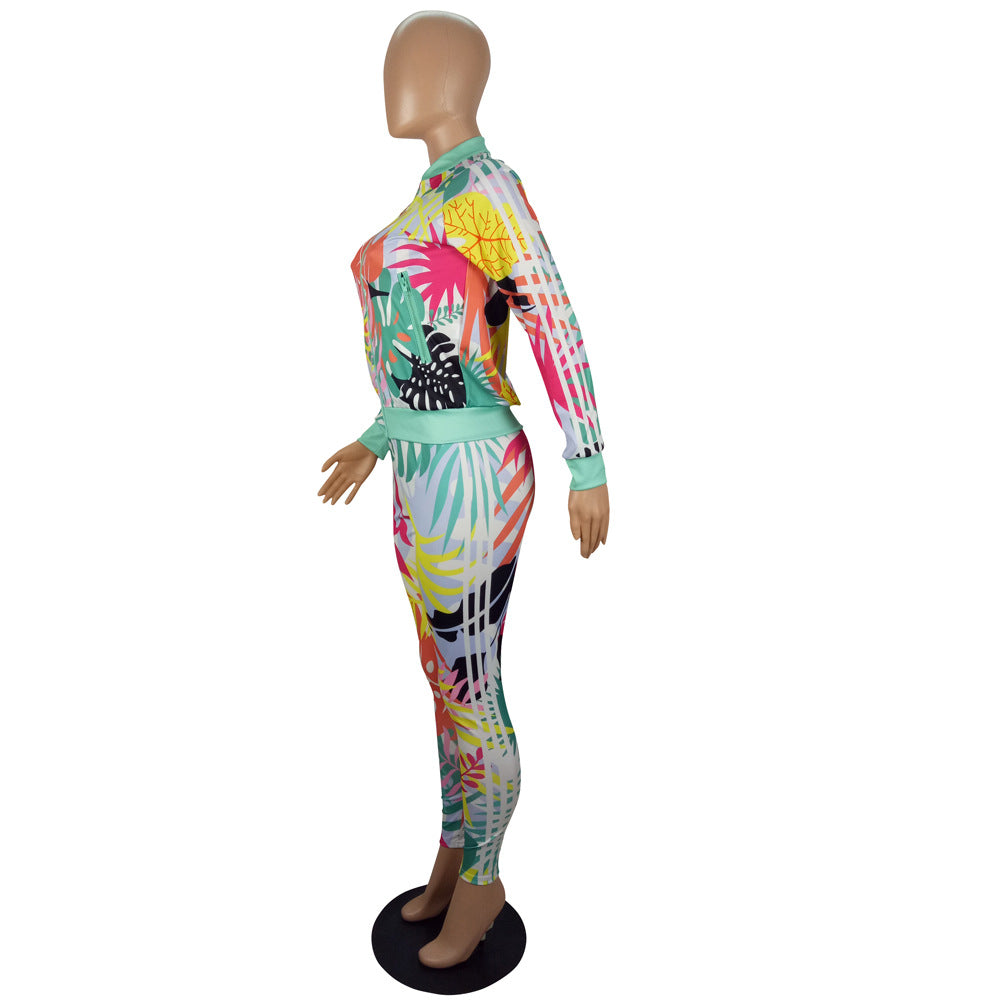 Women Floral Print Top and Pant Sports Two-piece Set 7