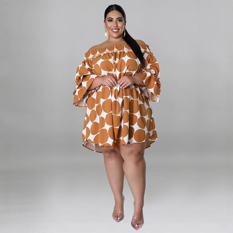 Plus Size Women's Short Sleeve comfortable Off Shoulder Polka Dot Print Loose Casual Dress
