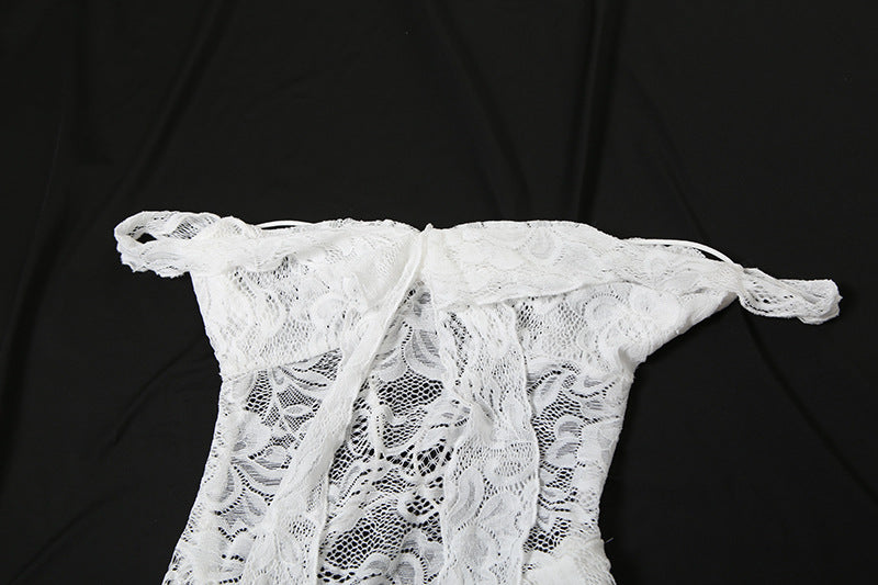 Summer Women's Sexy Lace See-Through Irregular Strapless Dress 17