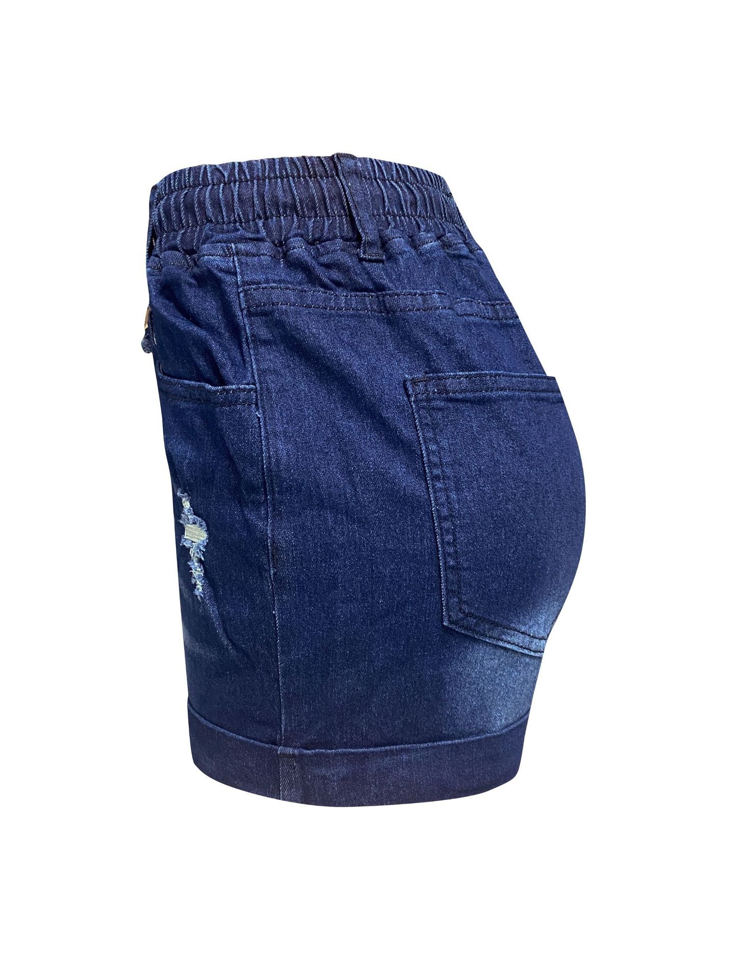 Women's High Waist Slim Fit Drawstring Ripped Denim Shorts 7