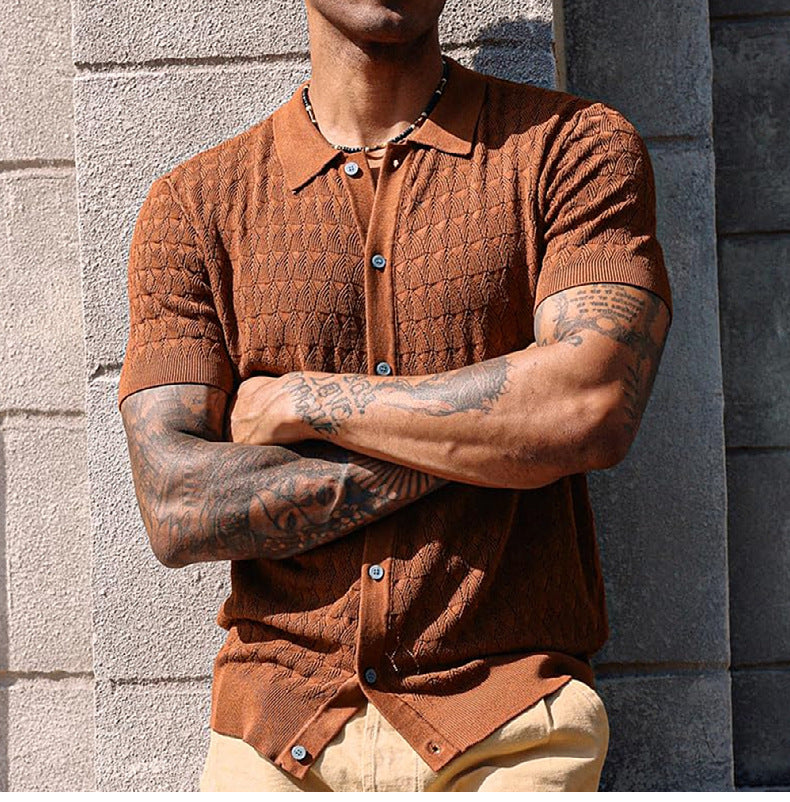 Men's Spring and summer knitting short-sleeved polo top 3