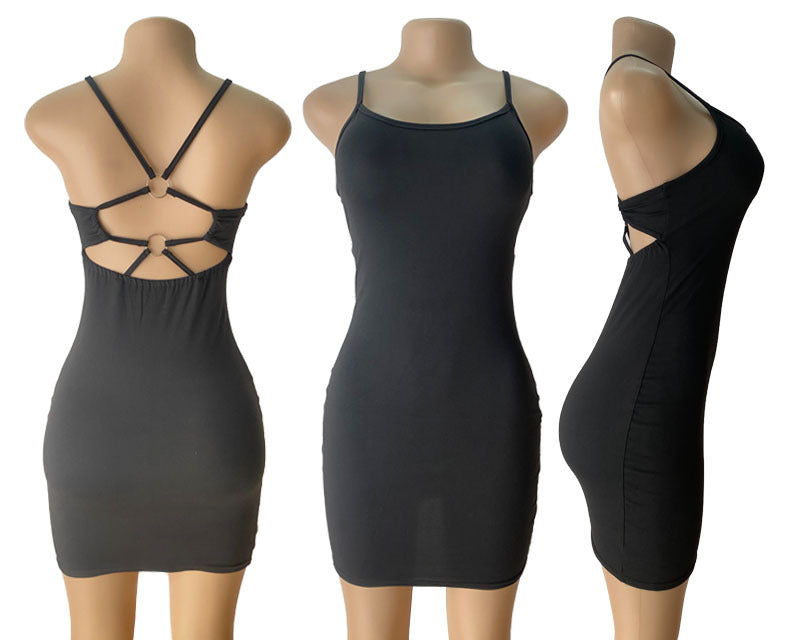 Women Metal Buckle Cross Strapless Backless Sexy Bodycon Dress 15