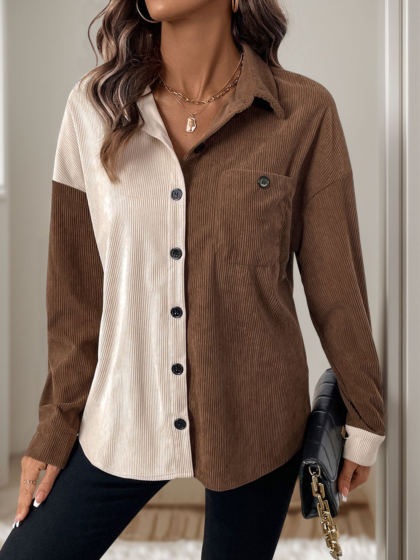 Women Turndown Collar contrast shirt 3