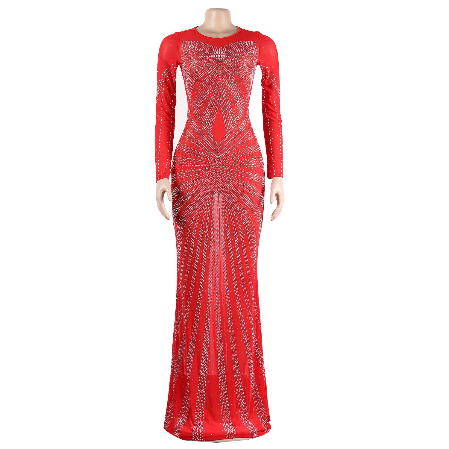 Sexy Rhinestone Beaded Long Sleeve Evening Dress 13