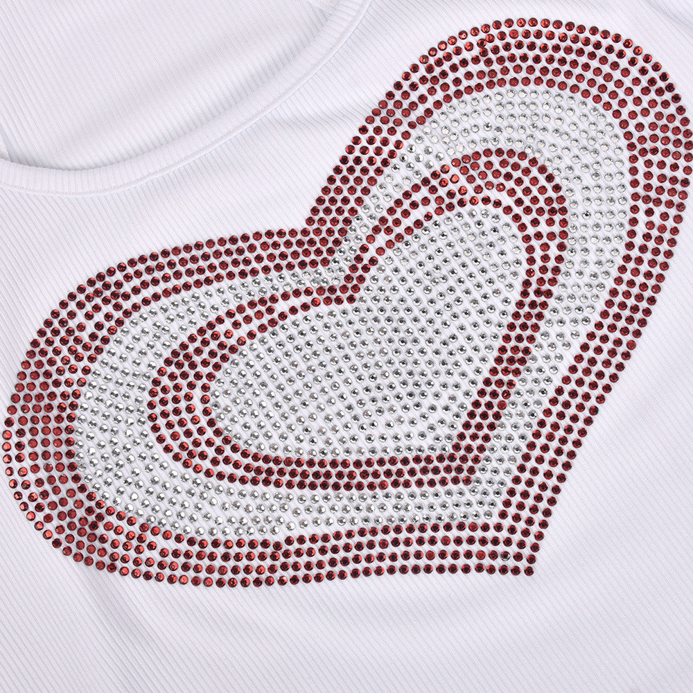 Women Spring Summer Beaded Heart Print U Neck Sexy Dress 13