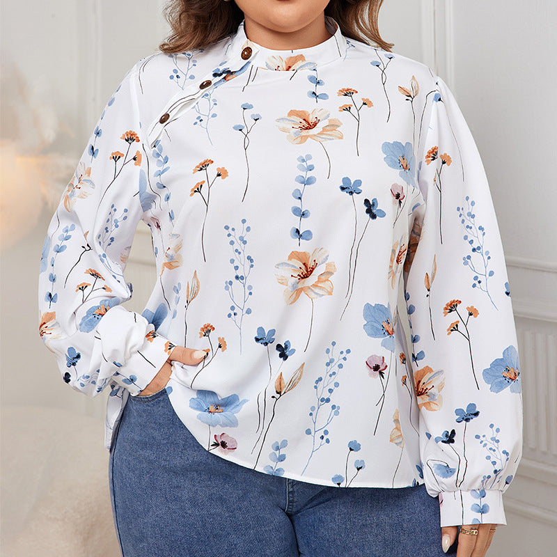 Plus Size Women Long Sleeve Print Shirt 4