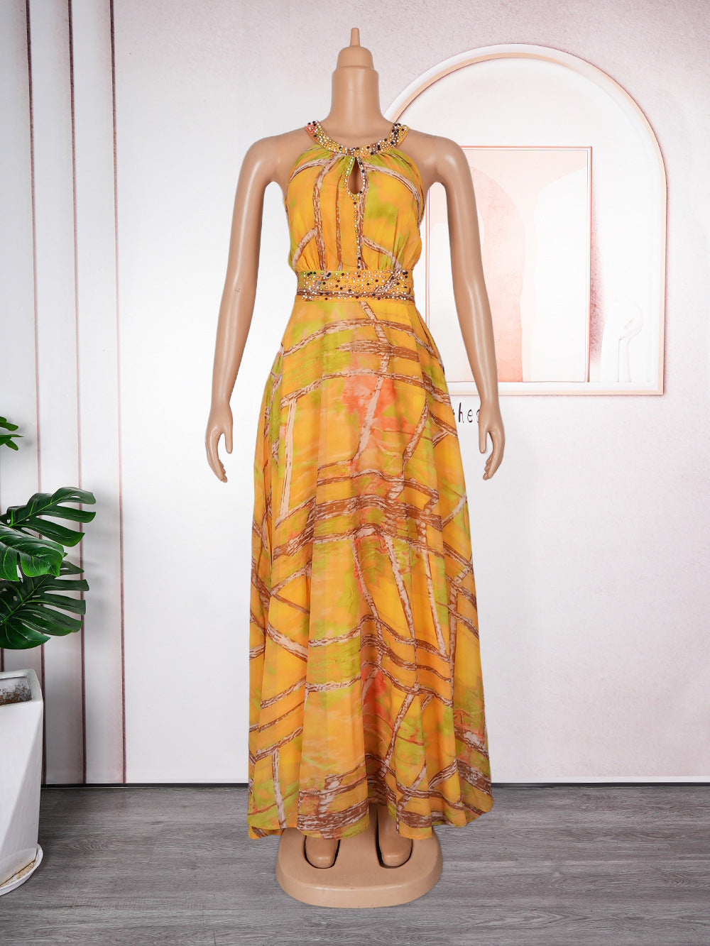 Plus Size Women Off-shoulder Spring and Summer African Print Bubble Bead Maxi Dress 7