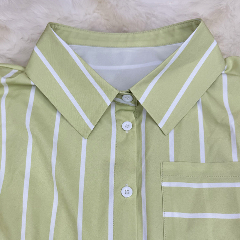 Spring Printed Turndown Collar Loose Shirt Dress 10