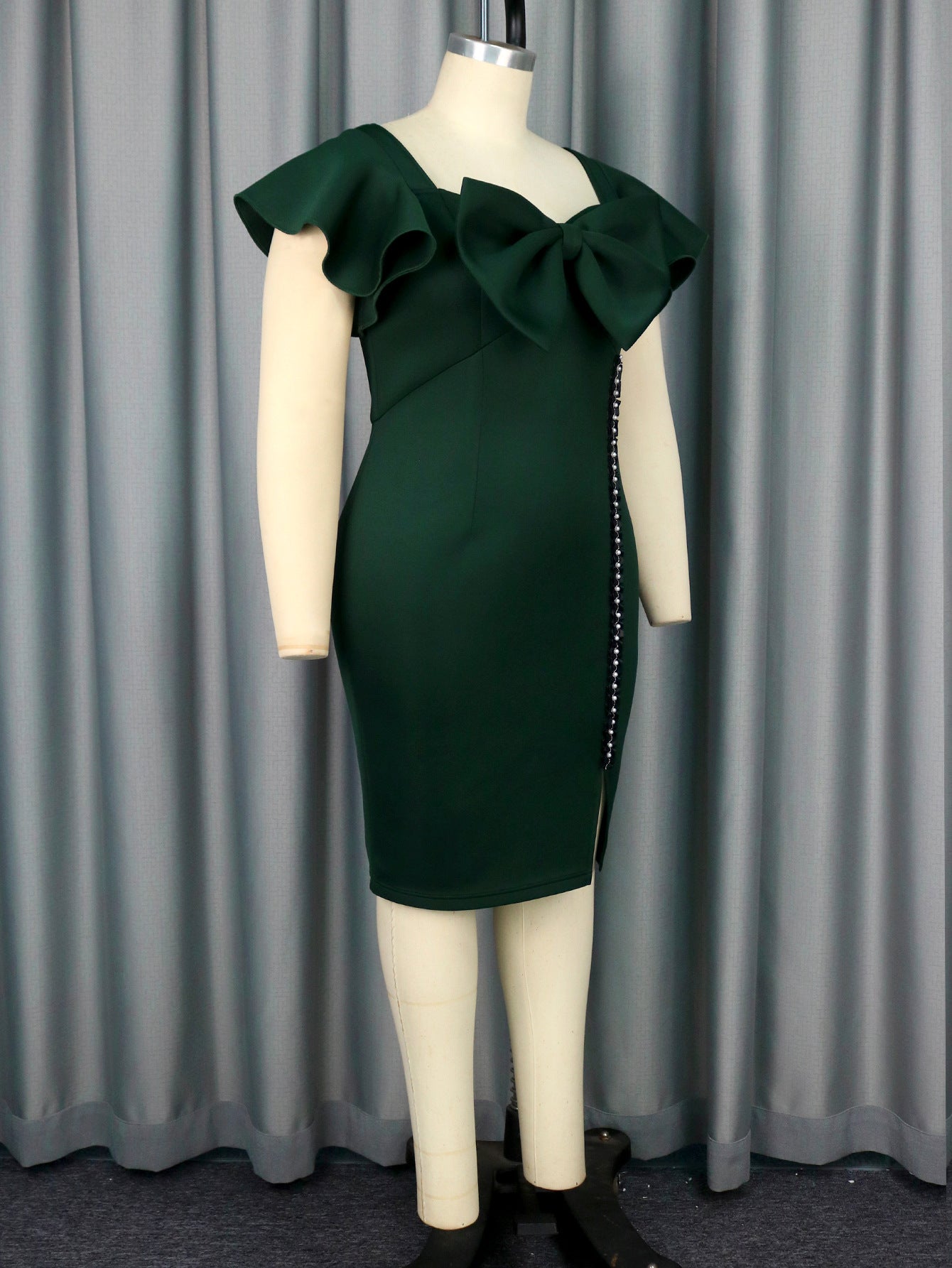 Women Chic Square Neck Bow Beaded Formal Party Dress 5