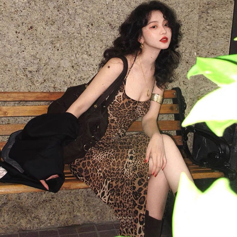 Women's Summer Fashion Print Sexy Low Back Strappy Leopard Dress 8