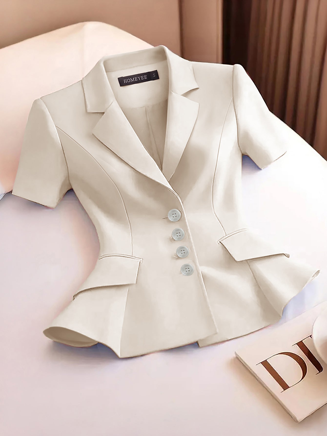 Women Solid Single-breasted Multi-button Turndown Collar Elegant Blazer