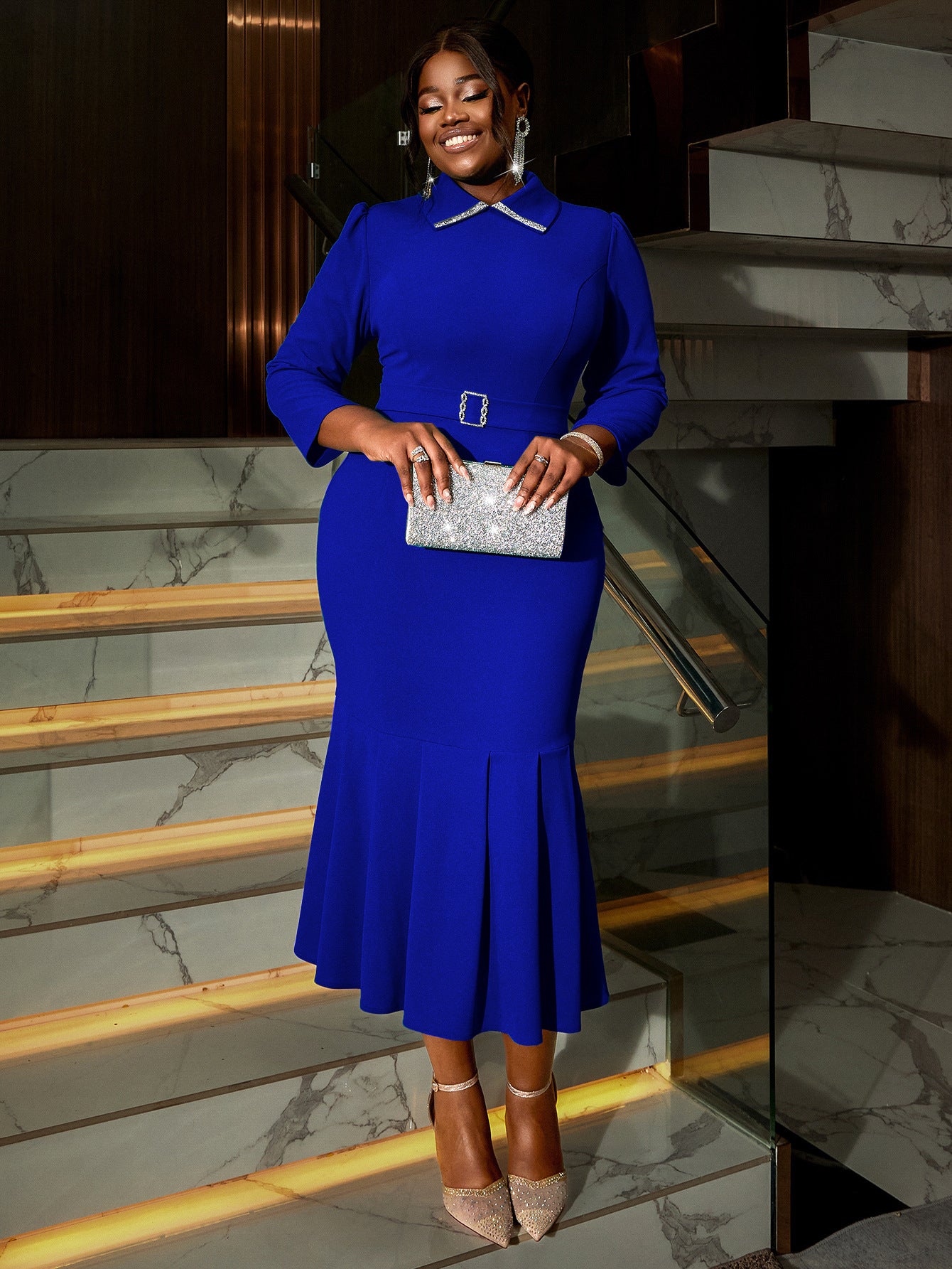 Women shirt collar fishtail party dresses 7