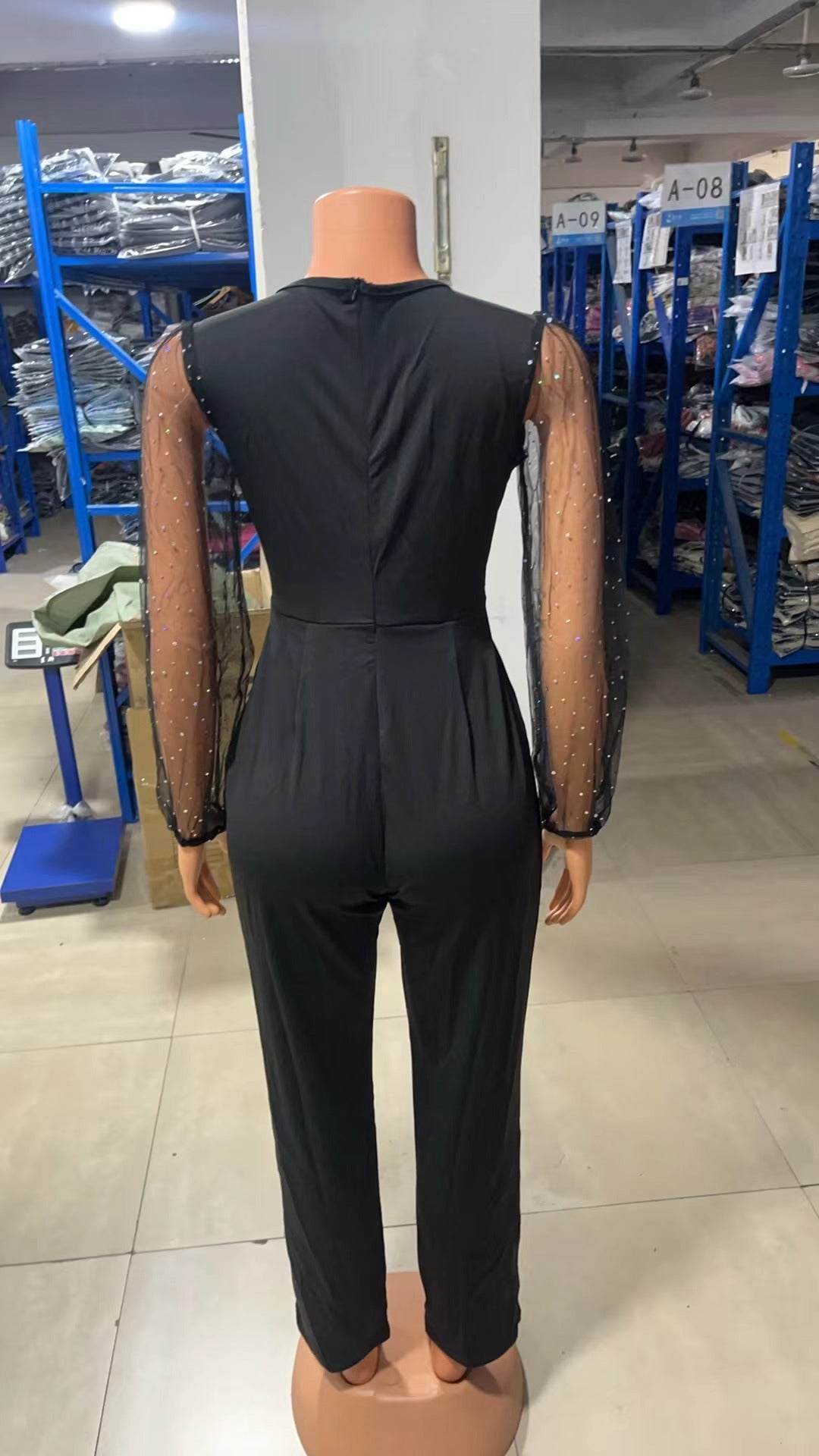 Autumn Women's Solid Color V-Neck Long Sleeve Beaded High Waist Casual Jumpsuit 7