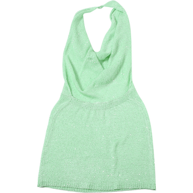 Women summer pile collar sexy Halter Neck V-neck Backless knitting dress 9