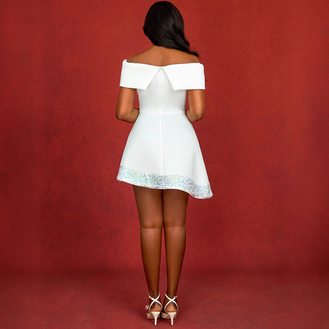 Off-Shoulder Sequin Elegance Cocktail Party Midi Dress 3