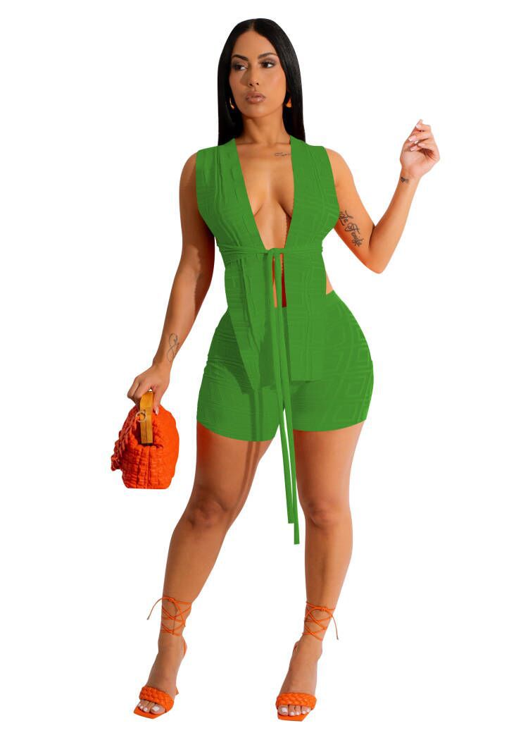 Women's Fashion Jacquard Sexy Tank + Shorts Two-Piece Set 10