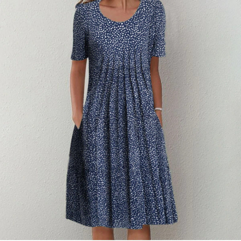 Spring and Summer Plus-Size Elegant Round Neck Print Casual Dress 7