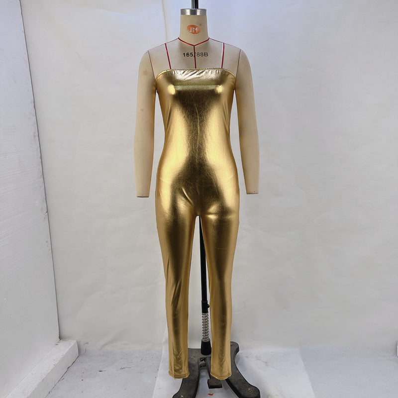 Women's Autumn And Winter Metallic Sexy Straps Tight Fitted Jumpsuit 8